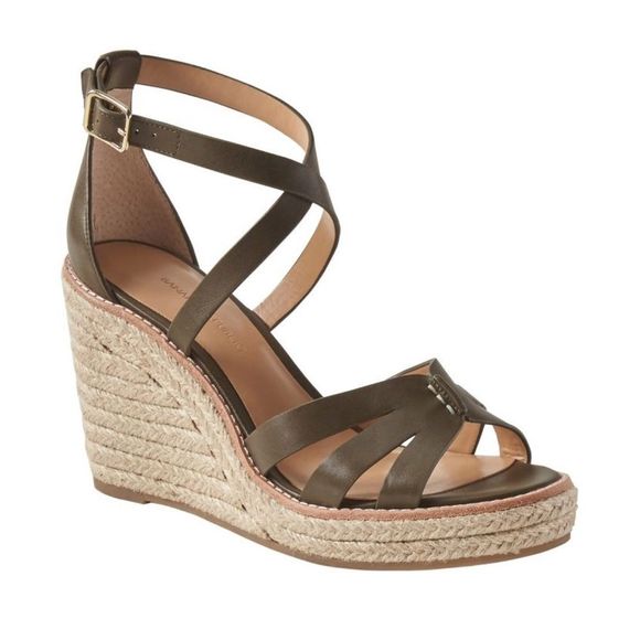 BANANA REPUBLIC Espadrilles Wedge Heels Platform Sandals Leather - Picture 1 of 8